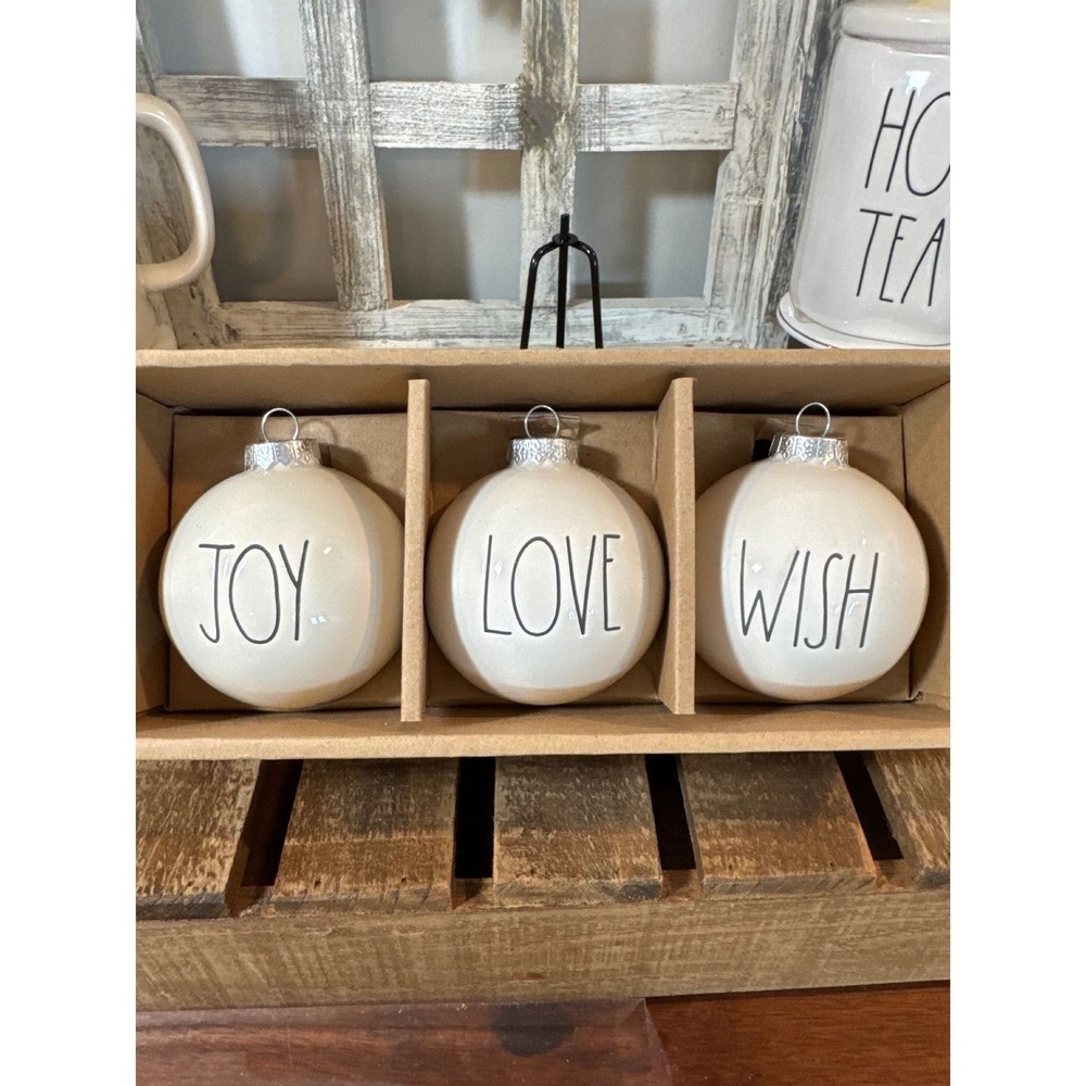 Rae Dunn Joy Wish Love 3" ceramic ball ornaments